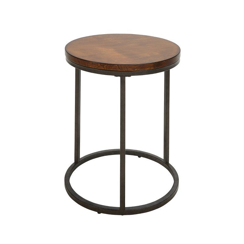 Orson 18" Round Chestnut Wood Veneer Top Accent Table with Black Metal Frame