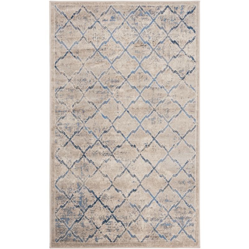 Light Gray and Blue Geometric Synthetic Area Rug