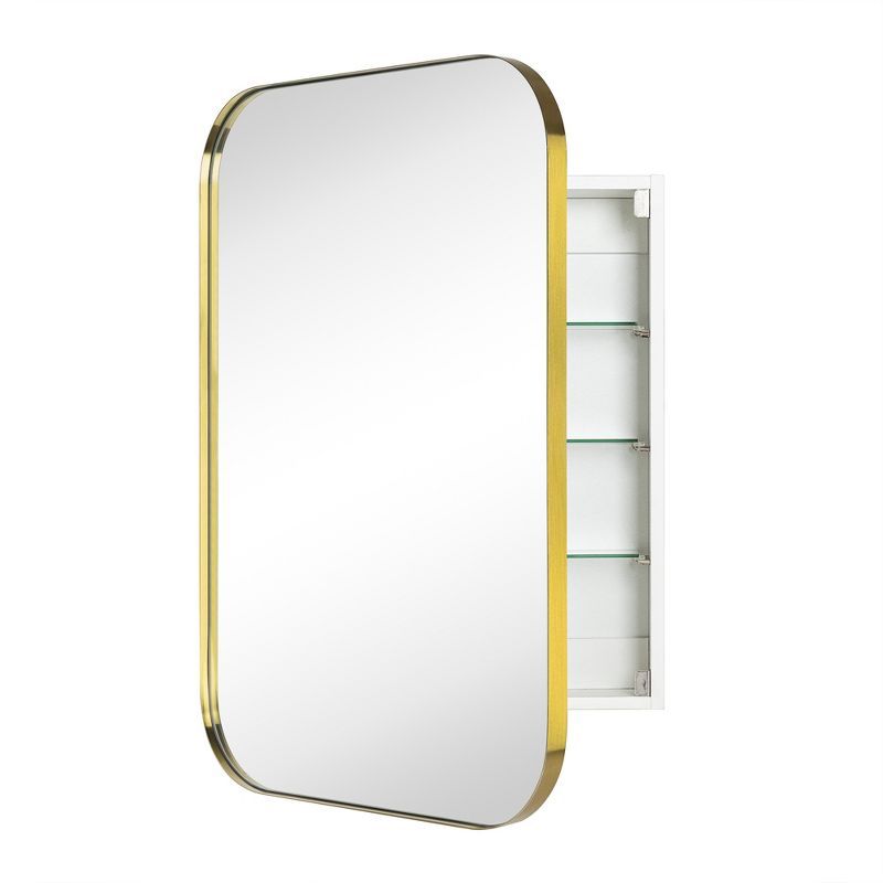 Gold Stainless Steel Rectangular Medicine Cabinet with Mirror, 22'' x 30''