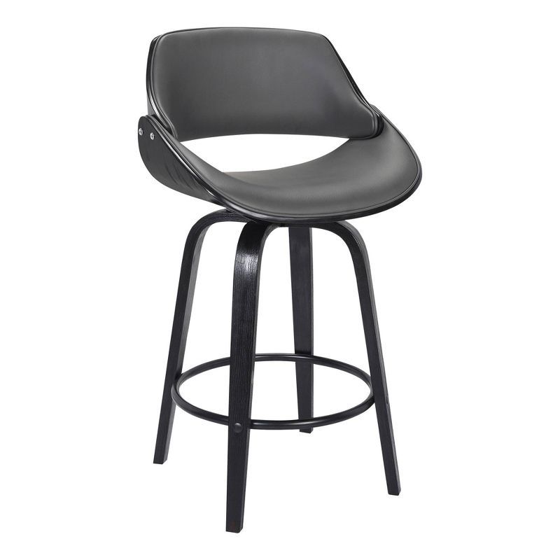 Black Faux Leather and Walnut Swivel Bar Stool