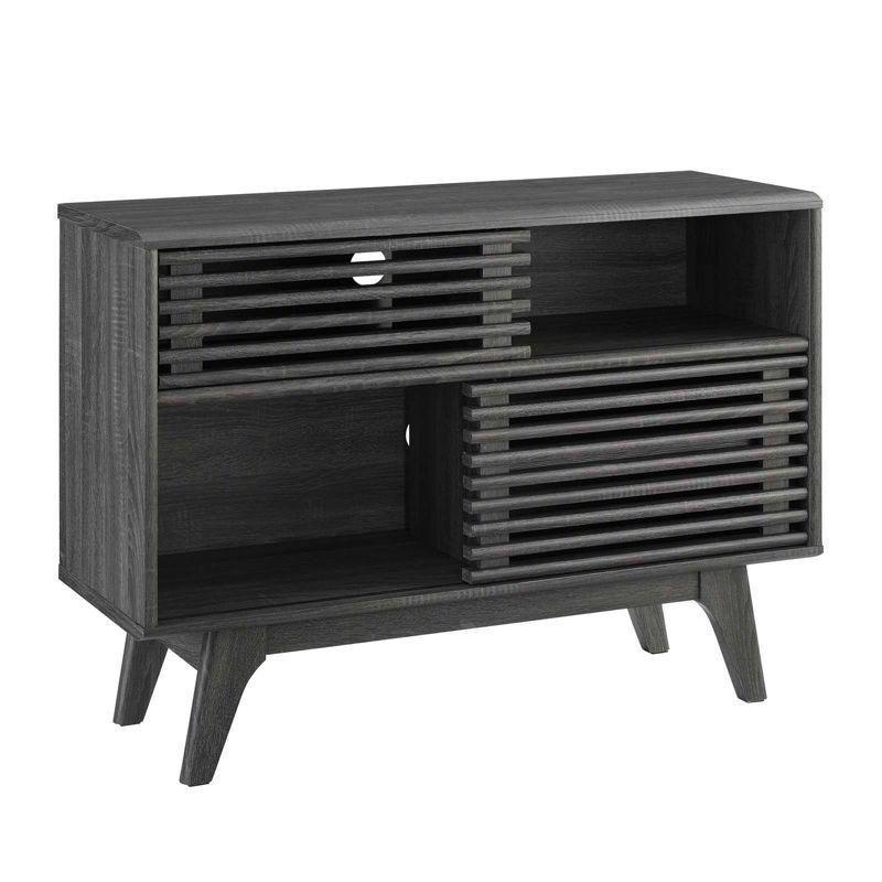 Charcoal Mid-Century Modern TV Stand with Cabinet