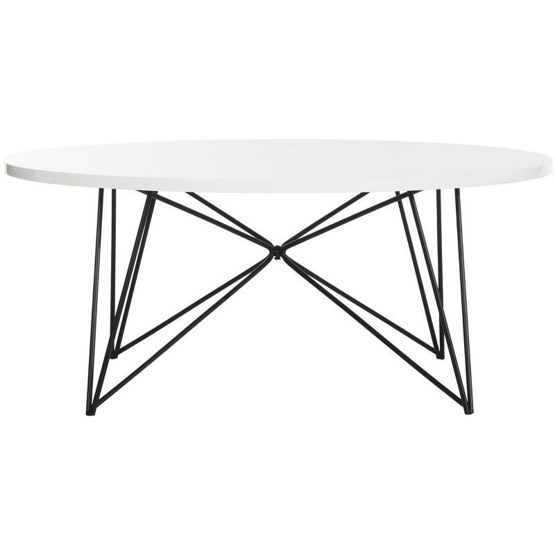 White Round Wood Coffee Table with Black Iron Base