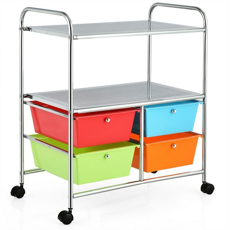 Multicolor Steel and Plastic 4-Drawer Rolling Storage Cart