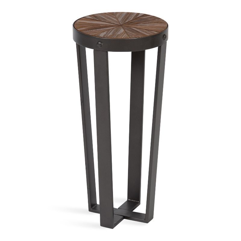 Gerhardt 22" Round Rustic Brown Wood and Metal Drink Table