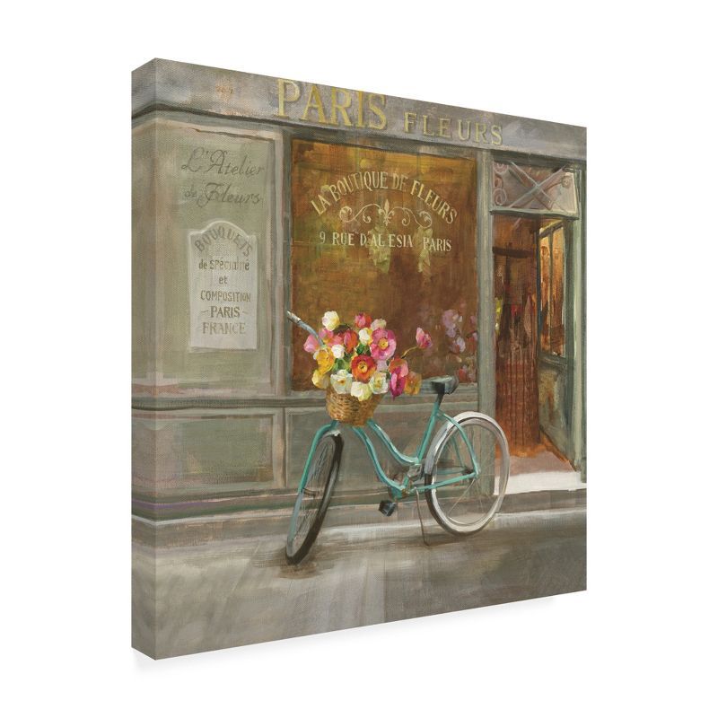 French Flower Shop Canvas Art with Bicycle and Flowers