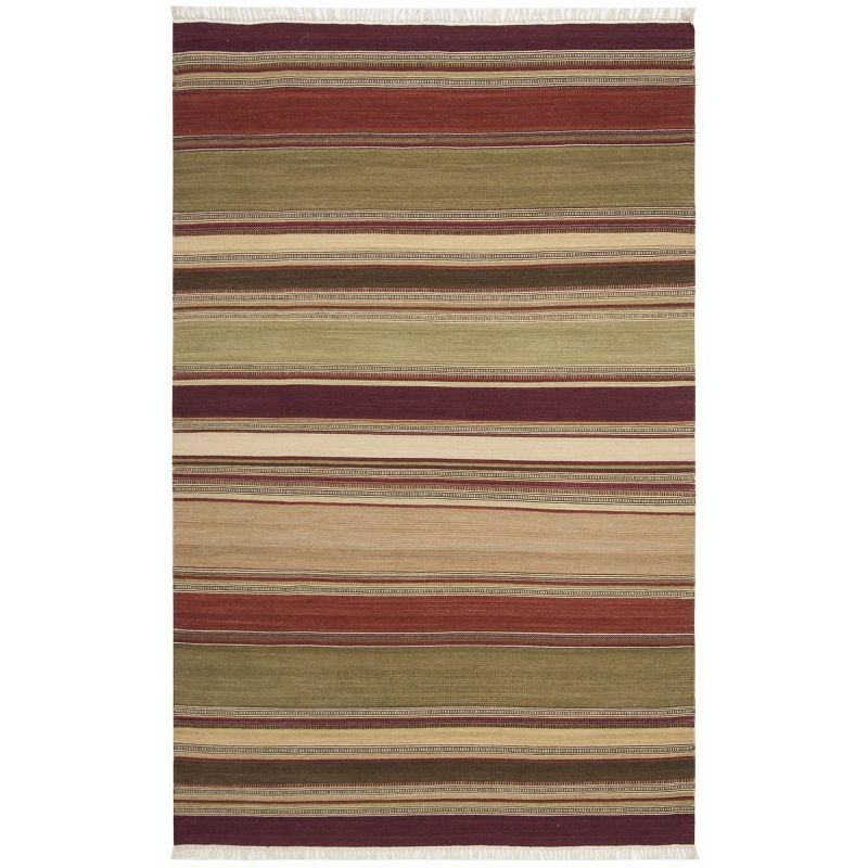 Red and Beige Wool Striped 4' x 6' Area Rug