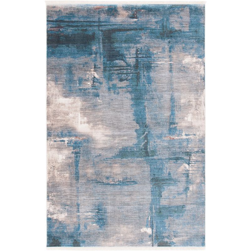 Vintage Blue and Gray Hand-Knotted Synthetic Rug, 4' x 6'