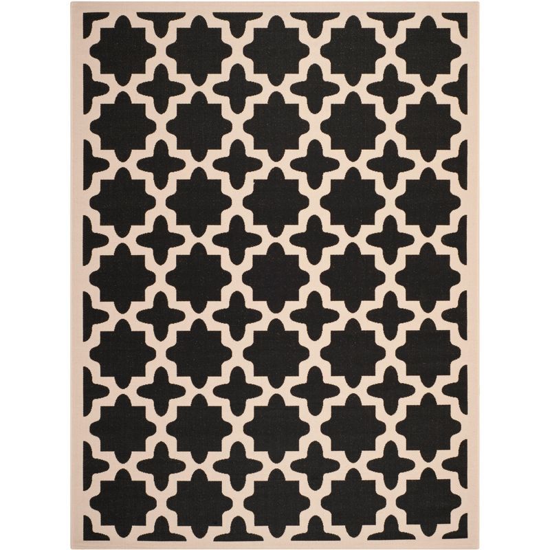 Black and Beige Geometric Outdoor Area Rug 8' x 11'