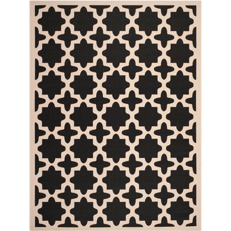 Black and Beige Geometric Outdoor Area Rug 8' x 11'