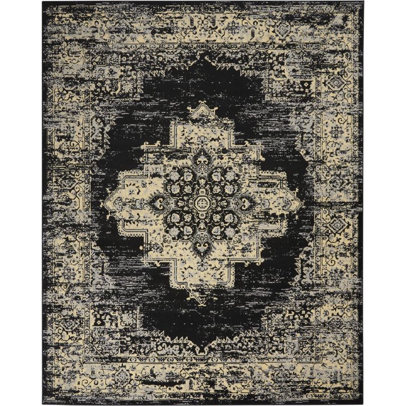 Elegant Black Medallion 8' x 10' Synthetic Area Rug