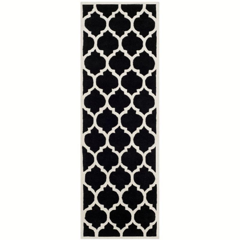 Black and Ivory Hand-Tufted Wool Geometric Runner Rug