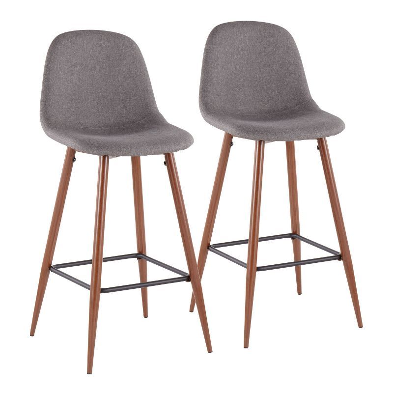 Casual Comfort Walnut Metal & Charcoal Fabric Transitional Bar Stools, Set of 2