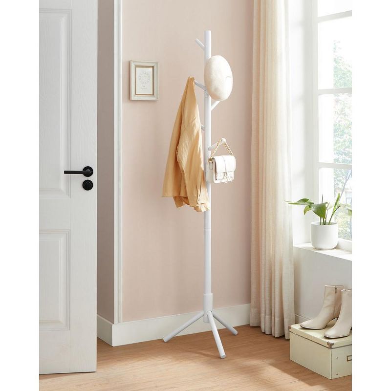 White Solid Wood Tree-Shaped Coat Rack with 8 Hooks