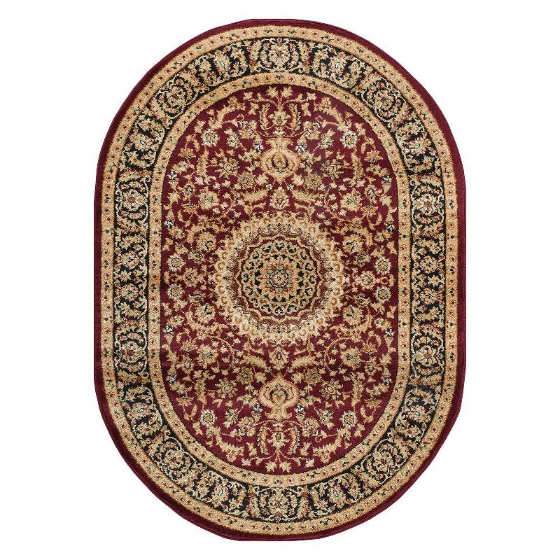 Burgundy Oval Synthetic Medallion Area Rug 5' x 7'