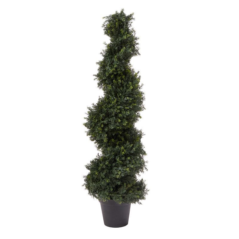 Nature Spring 4' Green Spiral Cypress Topiary in Black Pot