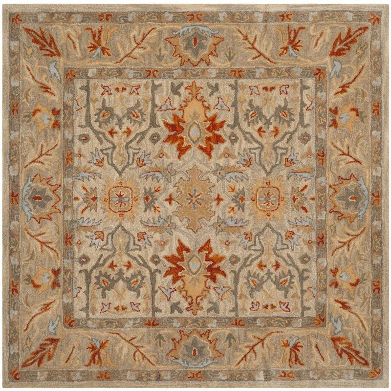 Antiquity 6' Square Beige/Gray/Orange Wool Tufted Area Rug