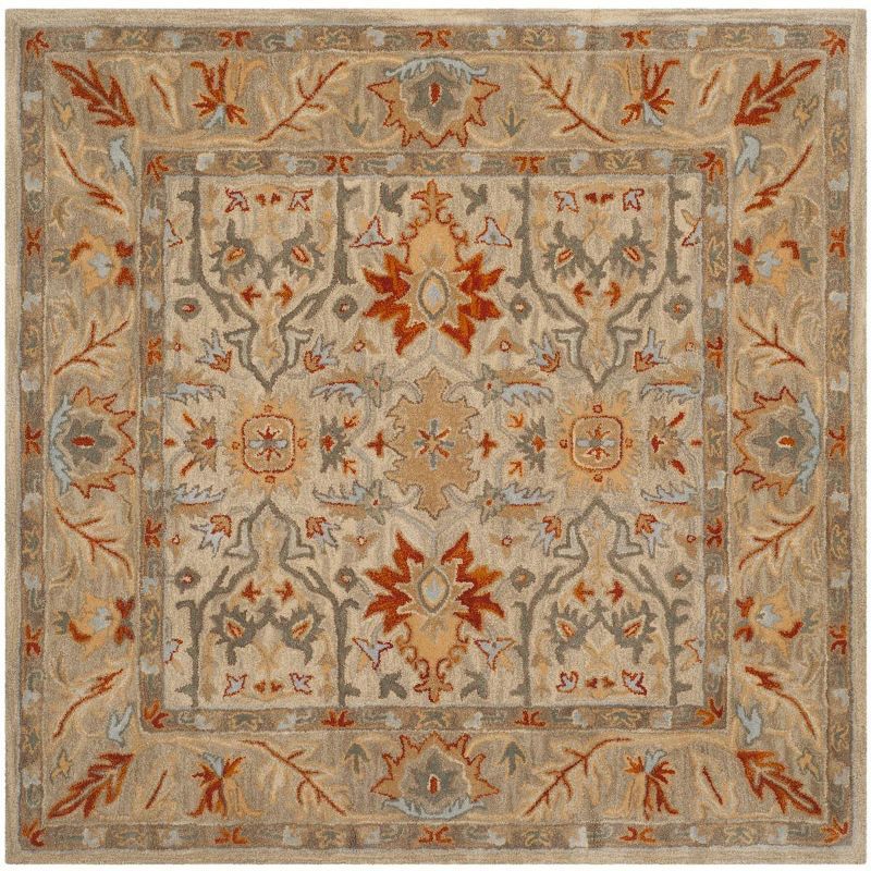 Antiquity 6' Square Beige/Gray/Orange Wool Tufted Area Rug