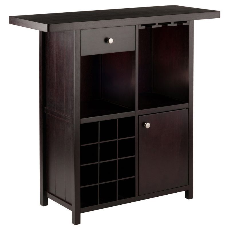 Macon Transitional Espresso Solid Wood Wine Bar with Storage