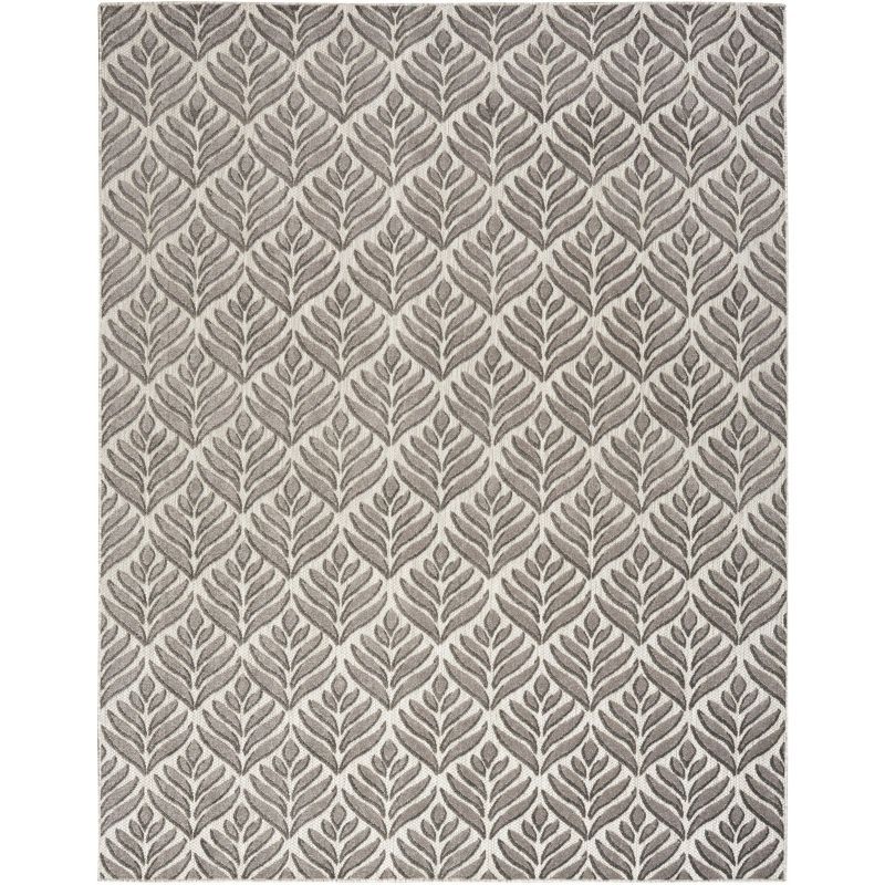 Charcoal Tropical Leaf 9' x 12' Easy-Care Synthetic Area Rug