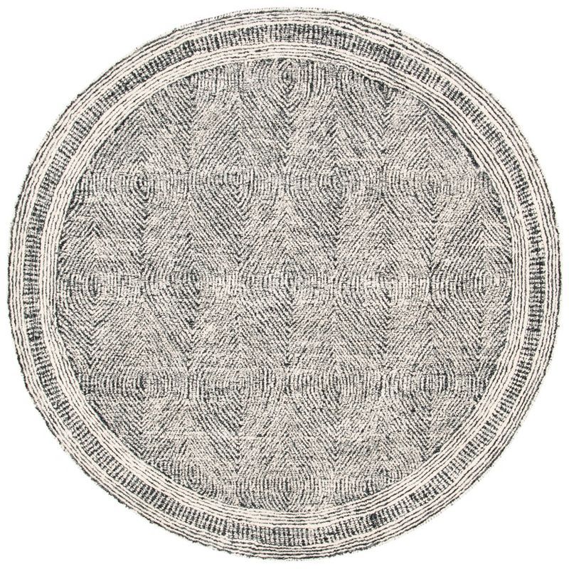 Ivory and Charcoal Round Handmade Wool Area Rug