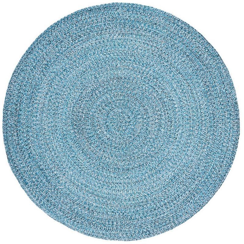 Coastal Charm Braided Blue & Black Wool-Cotton Blend 6' Round Area Rug