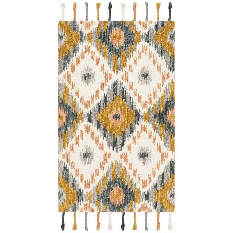 Handmade Ivory and Gold Wool Rectangular Area Rug 3'x5'