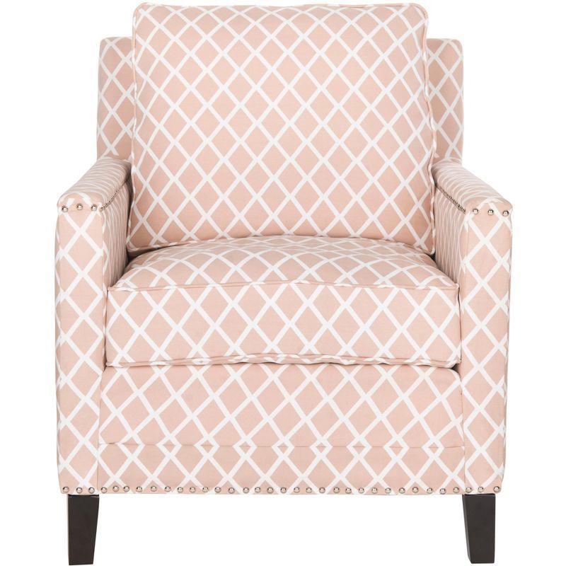 Peach Pink and White Plaid Leather Accent Chair