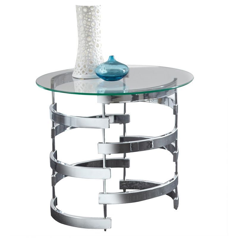 23'' Sleek Chrome & Tinted Glass Round End Table