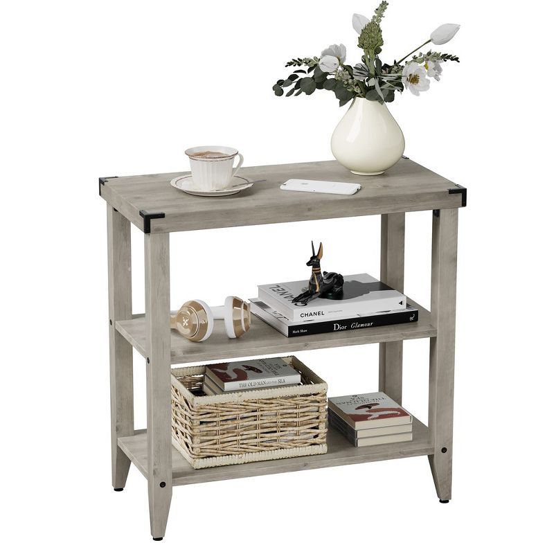 Gray MDF and Metal Farmhouse End Table with Storage Shelves