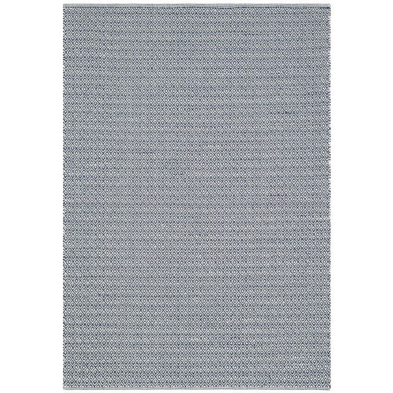 Ivory and Navy Geometric Flat Woven Cotton Area Rug