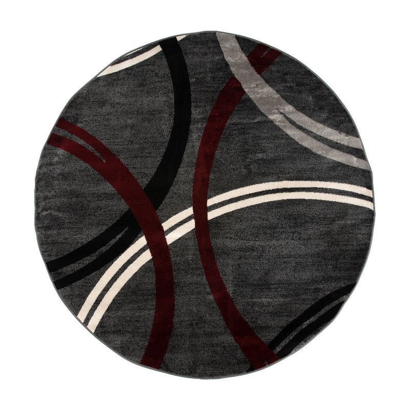 Contemporary Red and Gray Abstract Round Area Rug