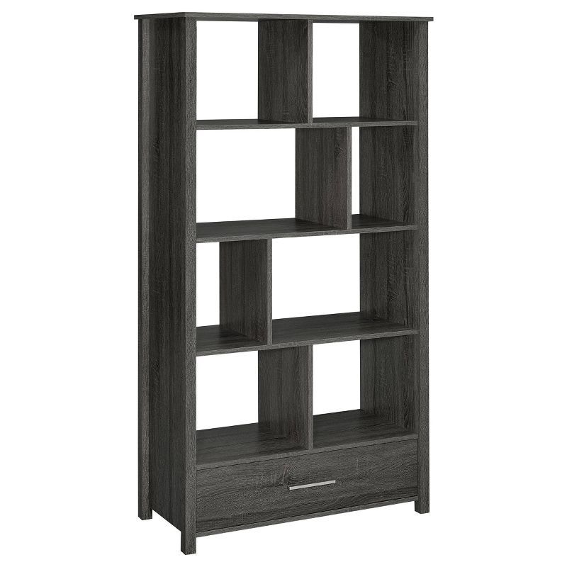 Weathered Gray 8-Shelf Bookcase with Storage Drawer