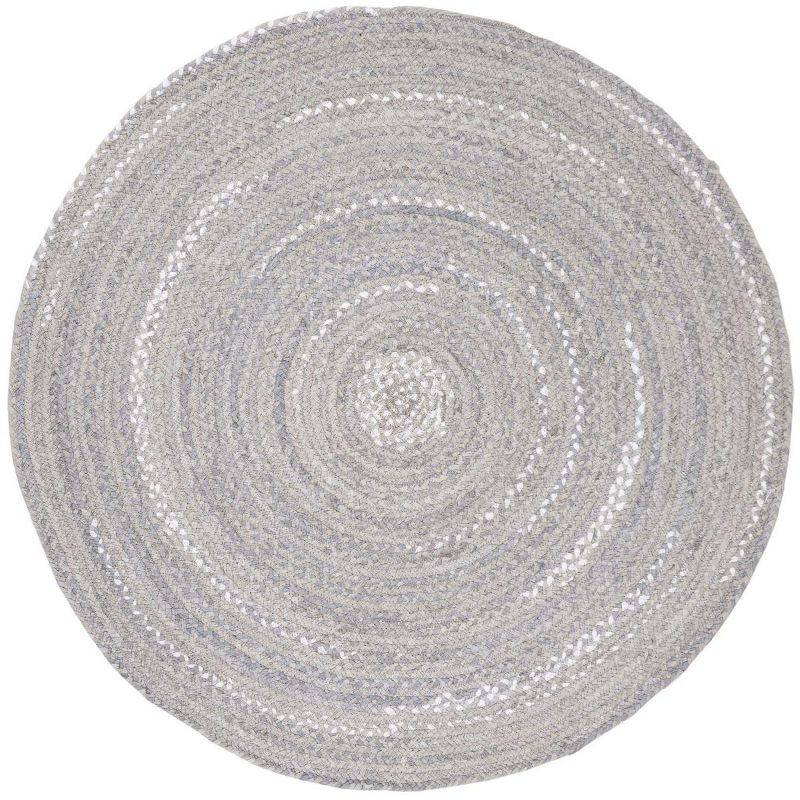 Handmade Light Gray Cotton Braided Round Area Rug, 5' x 5'