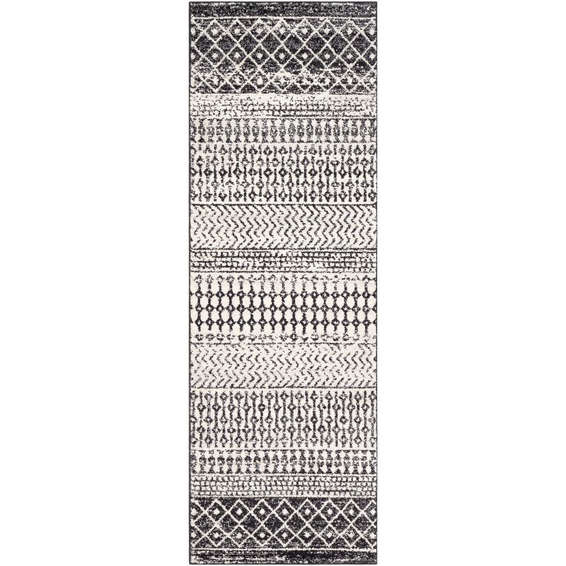 Elaziz Black and White Synthetic Reversible Rug, 2'7" x 10'