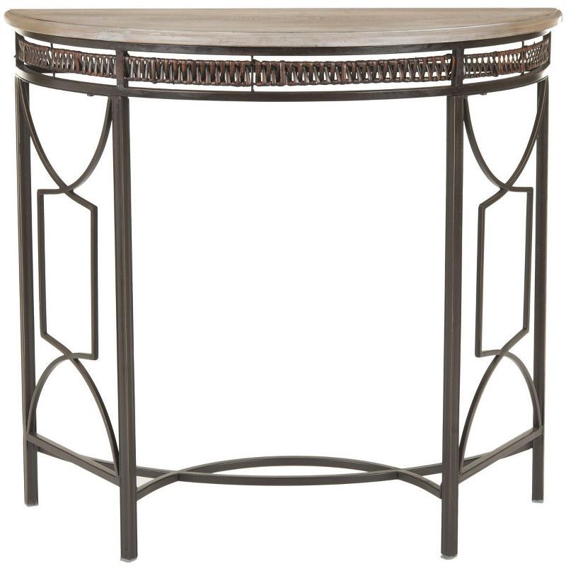 Transitional Red Maple & Copper Demilune Console Table