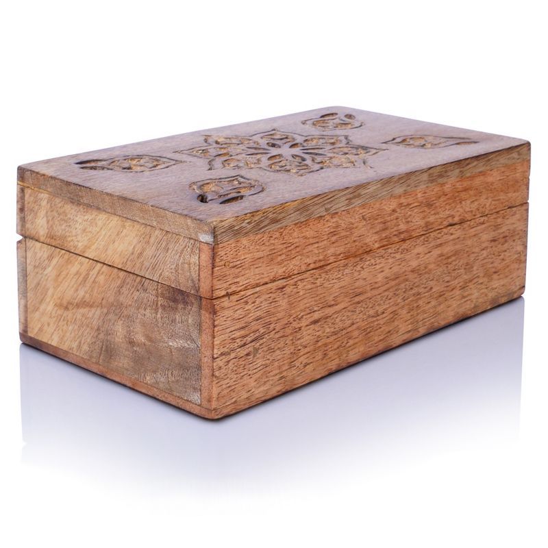 Medium Light Burnt Mango Wood Decorative Box with Hinged Lid