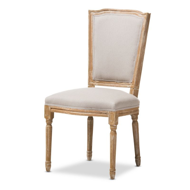 Beige Linen Upholstered Wood Parsons Side Chair