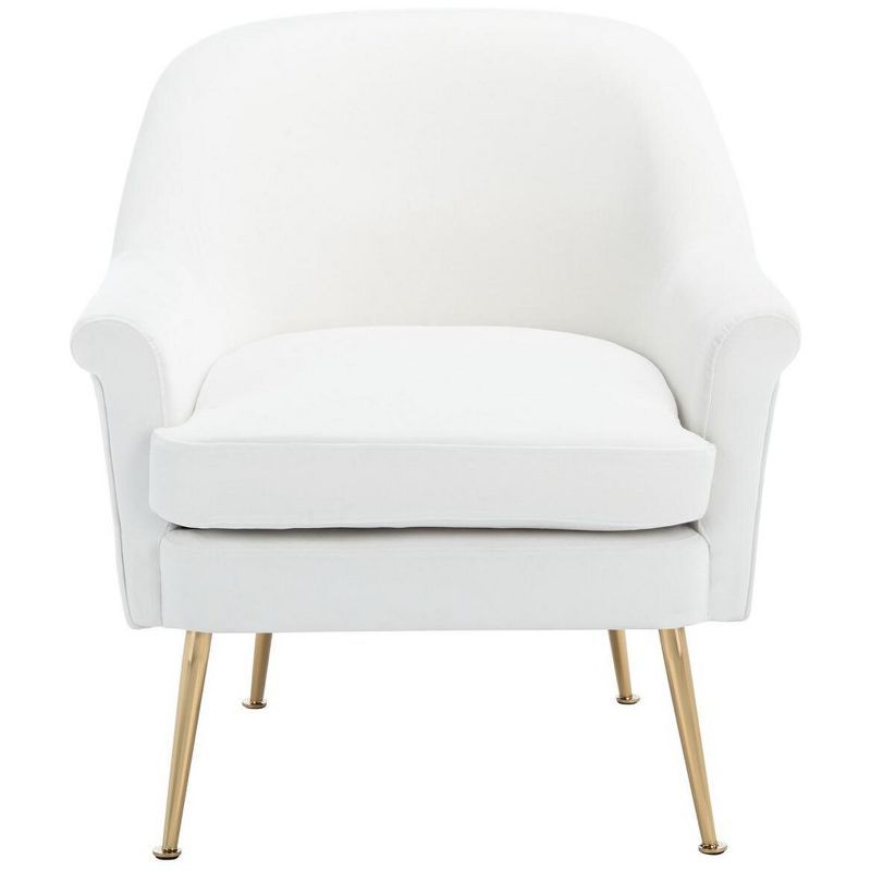 Elegant White Velvet Wood Accent Chair with Gold Metal Legs