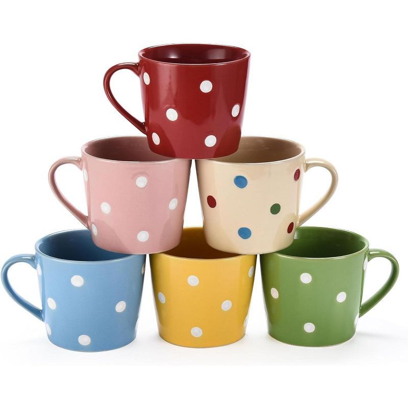 Colorful Polka Dot Ceramic Coffee Mugs Set of 6