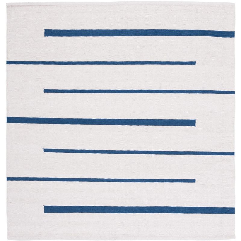 Ivory and Navy Handwoven Cotton Square Area Rug