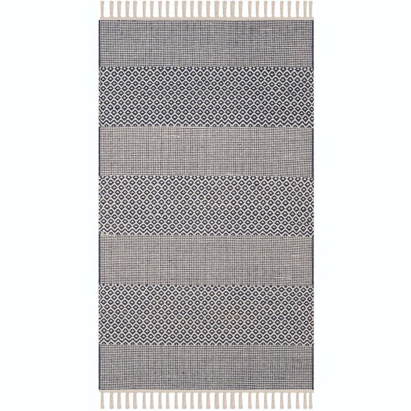 Ivory/Navy 3' x 5' Handwoven Cotton Geometric Area Rug