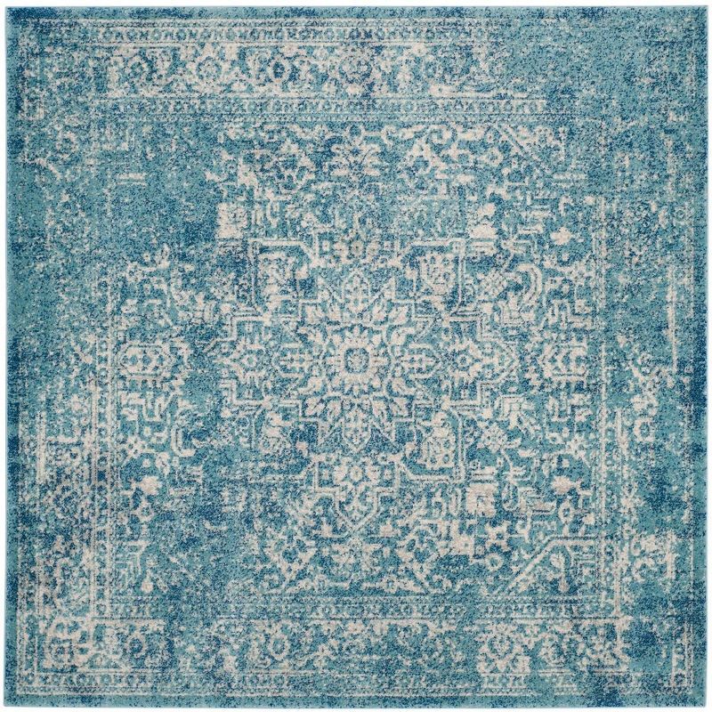 Reversible Blue and Ivory Square Synthetic Area Rug - 9'x9'