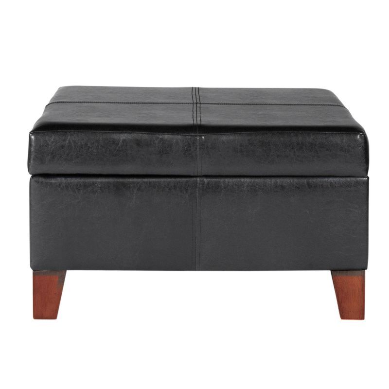 Tufted Black Faux Leather Square Cocktail Ottoman