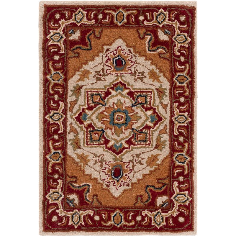 Classic Red and Gold Handmade Wool Tufted Area Rug