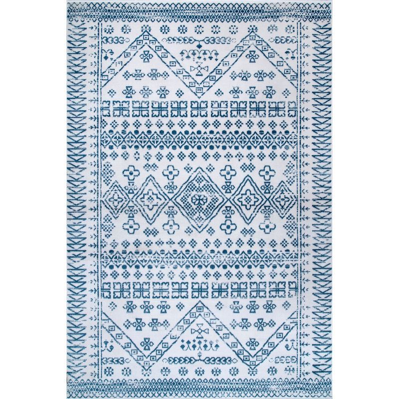 Sophisticated Blue Moroccan-Inspired Round Accent Rug, 3x5
