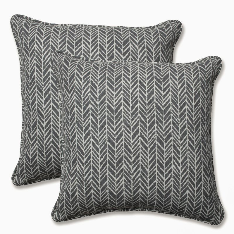 Set of 2 Square Embroidered Herringbone Throw Pillows