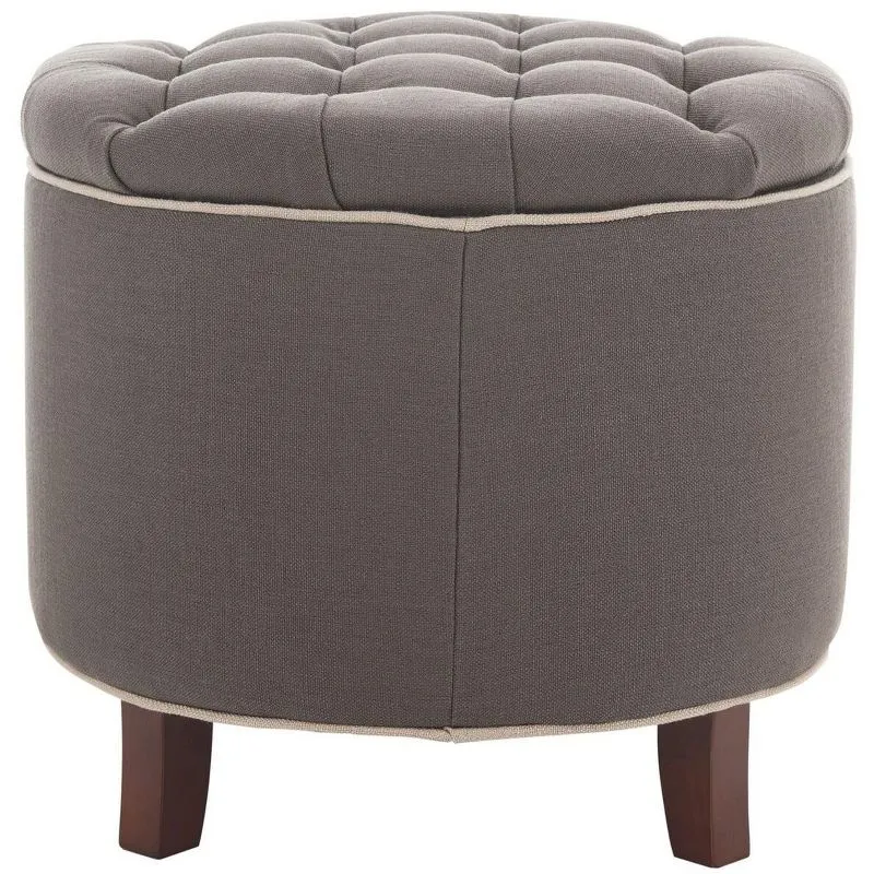 Amelia Gray Tufted Round Storage Ottoman with Oak Legs