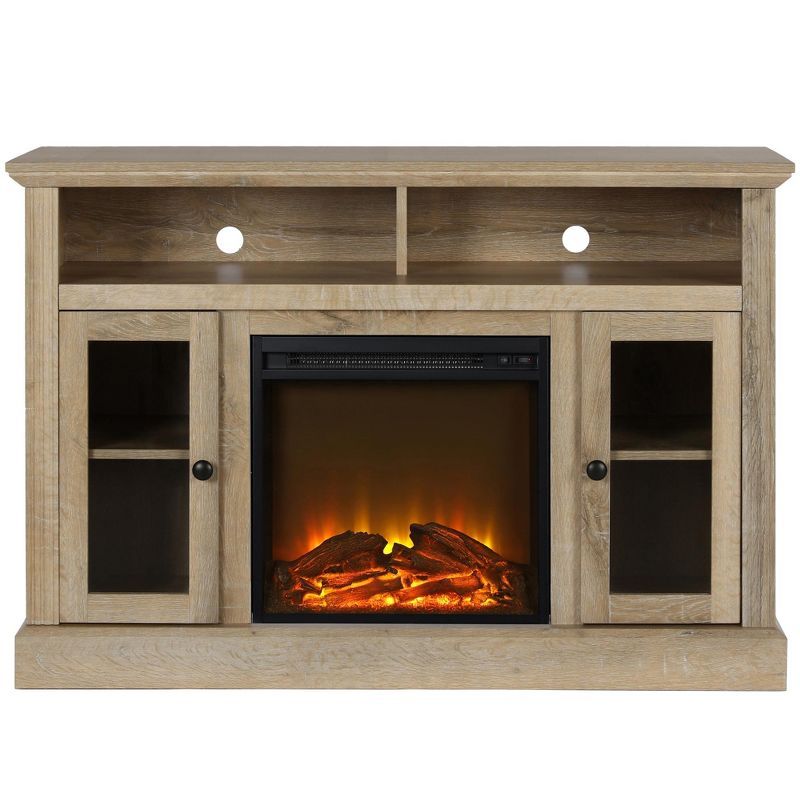 Natural Weathered Oak Electric Fireplace TV Console with Cabinet