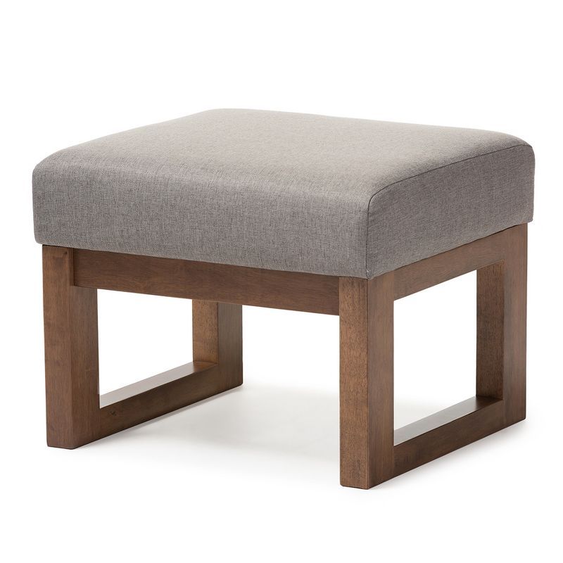 Gray Fabric Upholstered Walnut Wood Ottoman Stool