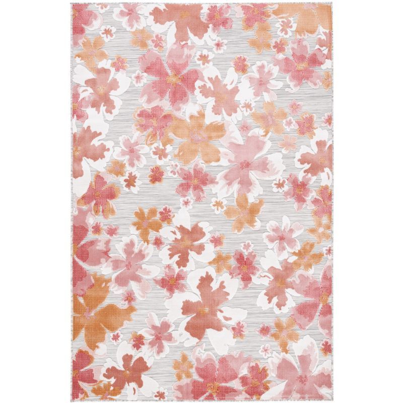 Gray Floral Easy-Care Synthetic 8' x 10' Area Rug